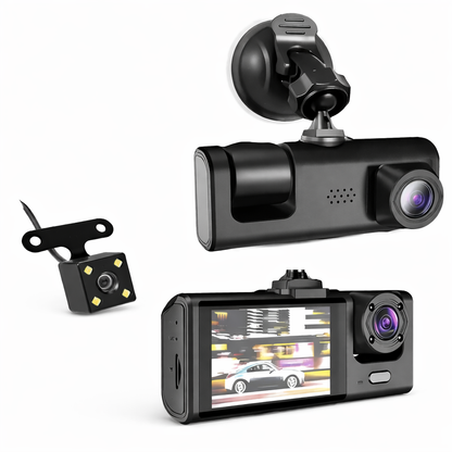 Dashcam voiture 1080p avec caméra avant, intérieure et arrière