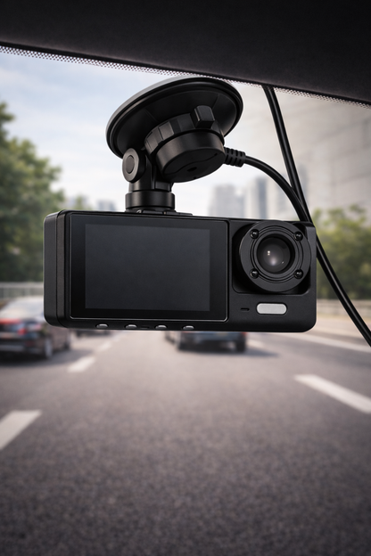 Dashcam voiture 1080p avec caméra avant, intérieure et arrière